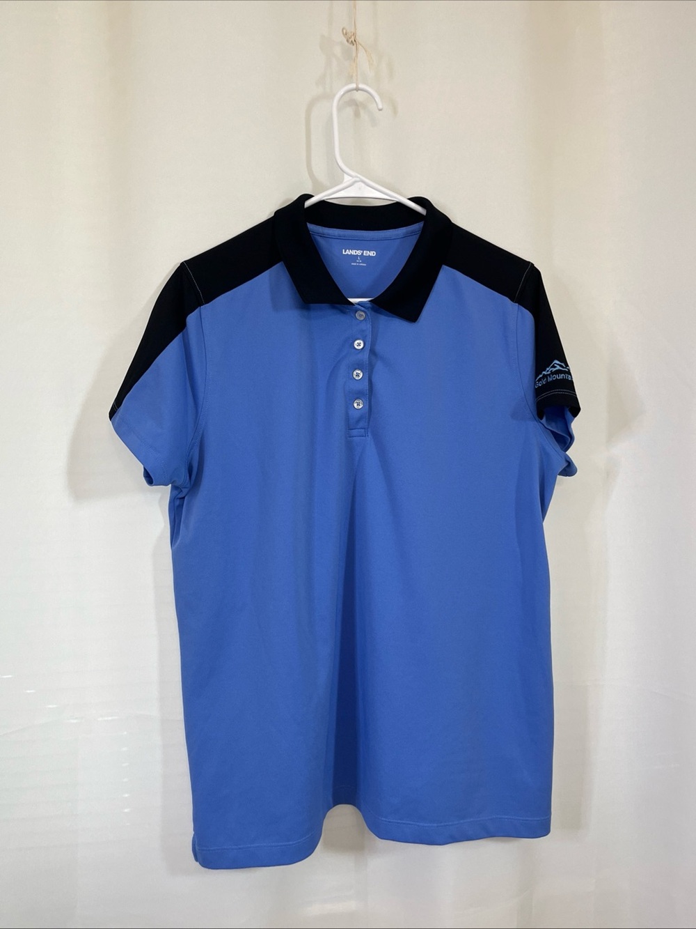 Lands End Women's Performance Polo Shirt Size Large  Blue/Black